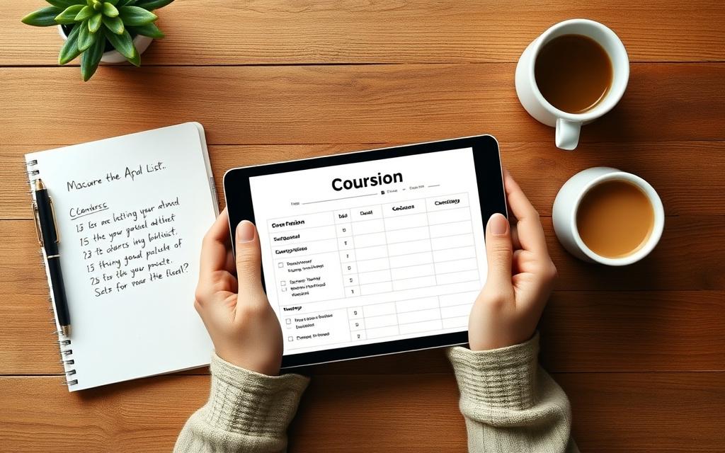Person comparing online English course options on a tablet