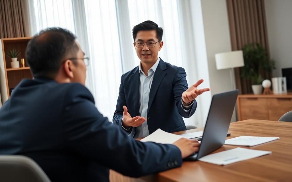 Professional preparing for a business meeting in English