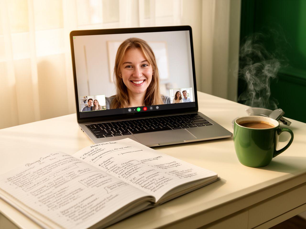 Iceforma Academy learner in an online English class with a native tutor visible on screen