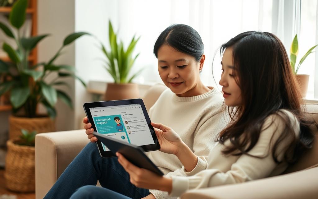 Parent reviewing a tutor's lesson note on a tablet
